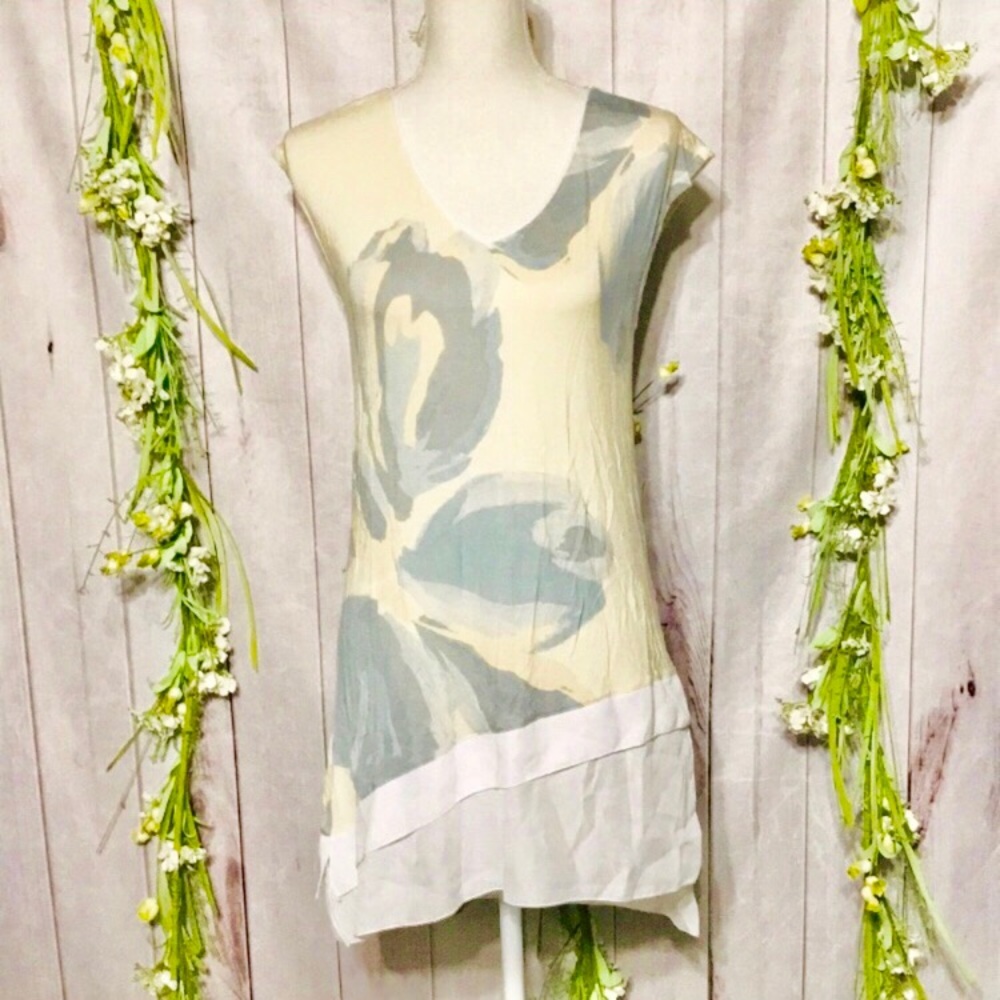 Delta Anthro sz Xs Dress Cream Blue White Shift